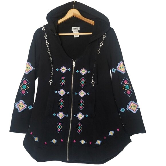 Monroe & Maine Tops - Monroe And Maine Womens M Sweatshirt Black Southwest Aztec Hood Flared Full Zip